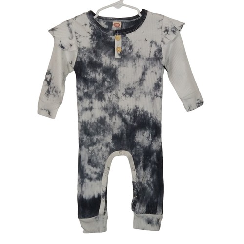 Body tuta F bambina grigio bianco tie dye a costine manica lunga nuovo con etichetta 12-18M - Foto 1 di 8