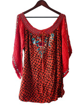 Urban Mango orange blouse tunic large embroidered boho