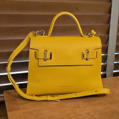 Teddy Blake Ava Yellow Leather Purse Handbag Crossbody Made In Italy Strap NY