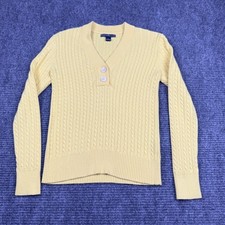 American Living Yellow Cable Knit Henley Sweater Womens Small 100% Cotton