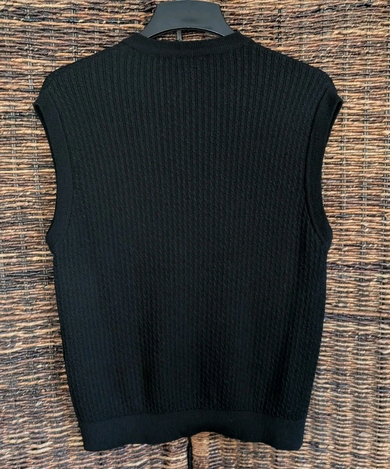 Callaway Golf Cable Knit Wool V Neck Sweater Vest Men's Medium Black Old Money - Image 3 of 4