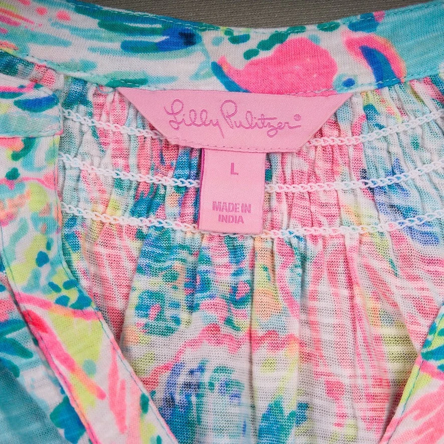 Camiseta sin mangas Lilly Pulitzer para mujer L rosa azul cuello en V algodón Foto 4 de 4