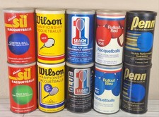 10 Vintage Racquetball Tin Cans - Wilson, Penn, Sli, Leach, Amf