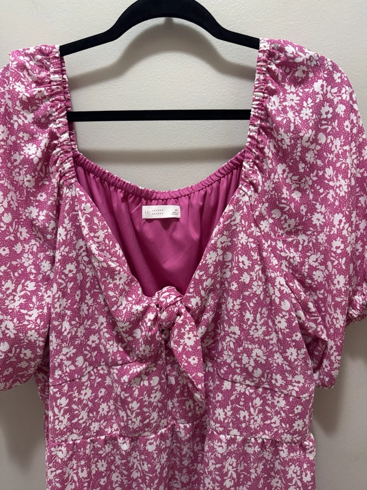 Lauren Conrad LC Pink White Floral Puff Sleeve Dress Plus Size 2x - Image 2 of 4