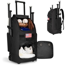 Rolling Baseball Bag with Wheels, 60L Capacity Wheeled Softball bag with Shoe...