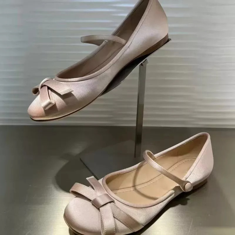 Bailarinas Para Mujer Rosa Cipria Satén Con Cinturón Y Lazo Elegantes Chic