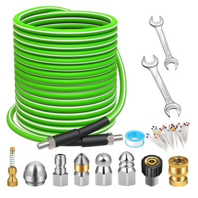 Complete Sewer Jetter Kit - 100 FT Hose, 5800 PSI with 5 Nozzles & Accessories