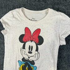 Disney Minnie Mouse Sitting T Shirt Girls M 7/8 Beige Colored Speckles Graphic
