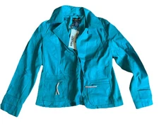 New !!Metro Style Leather Jacket Women’s 12 Teal Two Button Blazer Lined
