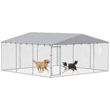 13' x 13' x 6.5' Dog Kennel Outdoor with Waterproof Roof, Silver