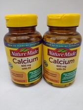Lot of 2 - NatureMade Calcium w/ Vitamin D3 120 Tablets, 600 mg, EXP: 08/2027