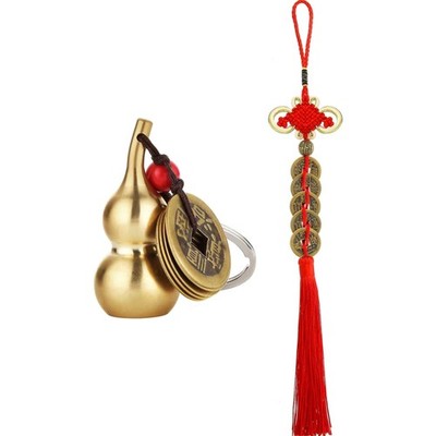 Chinesische Münzen Feng Shui 2 Stück Glücksbringer Schlüsselanhänger