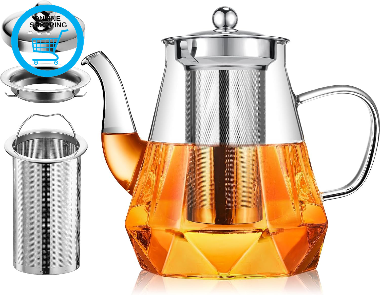 Glass Teapots with Infuser, STNTUS Tea Pot 1200Ml, Clear Glass Teapot with Infus