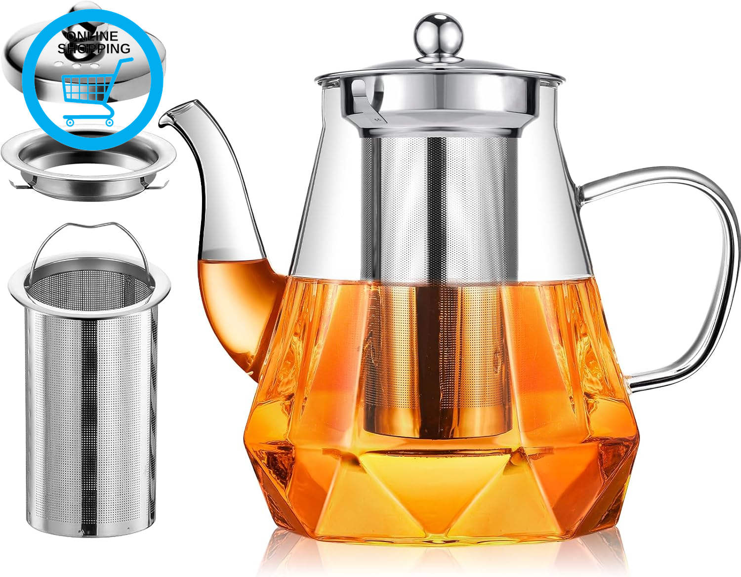 Glass Teapots with Infuser, STNTUS Tea Pot 1200Ml, Clear Glass Teapot with Infus