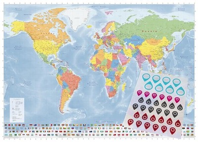 Large World Map (39in X 55in) Full Lamination 2024 New Edition - Educational Map