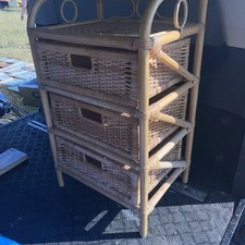 Vintage Wicker Bamboo 3 Draw Set Of Drawers Retro Boho Bedside Chest Of Drawers