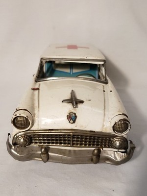 Vtg Japan Bandai TIn Litho 1956 Ford Fairlane Red Cross Ambulance