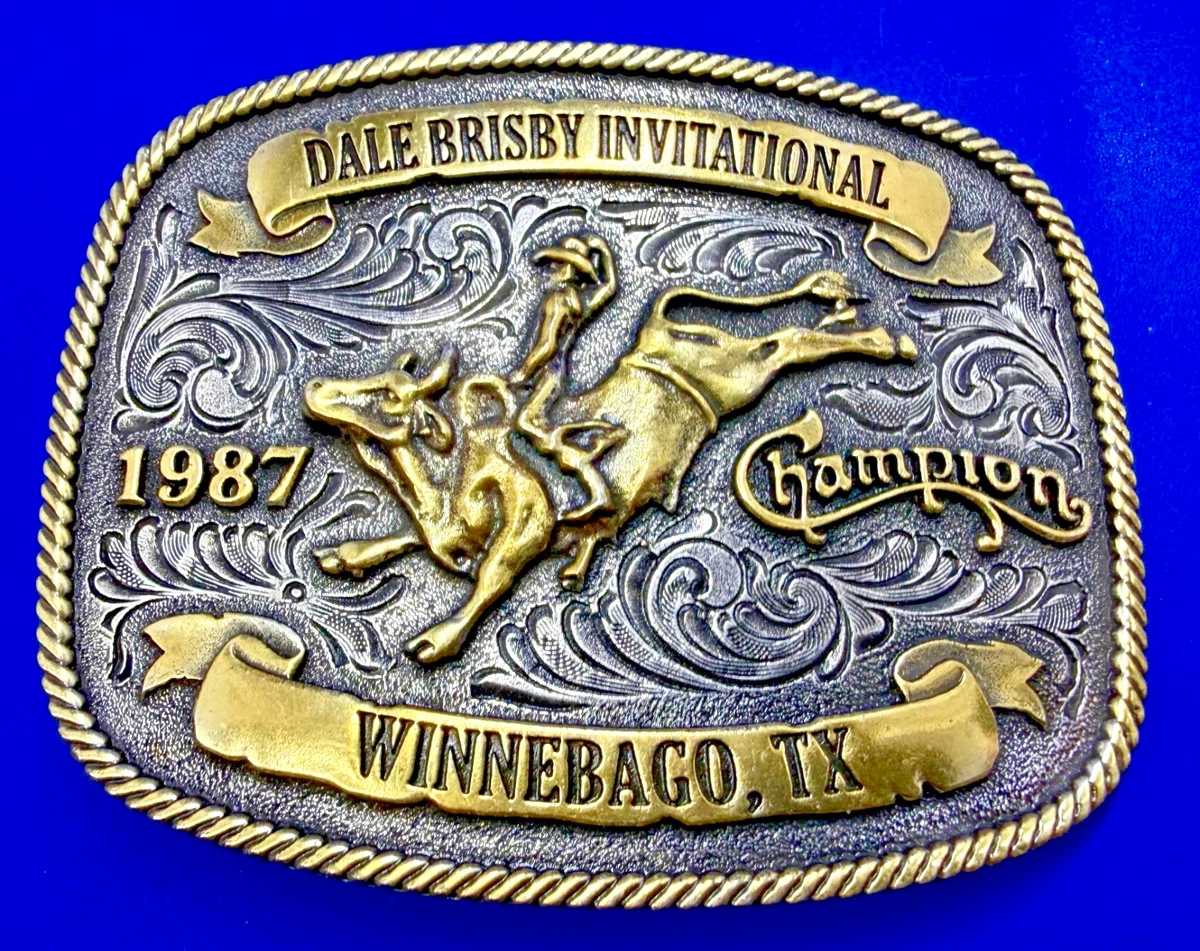 Vintage WAGE Sterling Silver Overlay and Gold Champion Trophy Belt Buckle 1982 Gist Sterling Front Bronze Overlay CHAMPION Header TX  main image 4