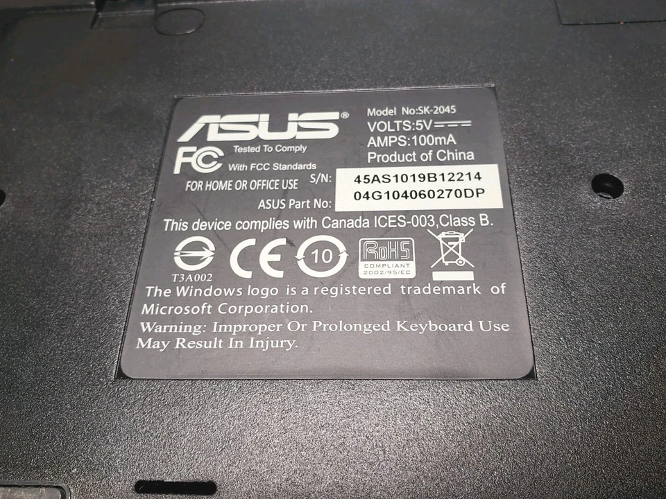 Asus Keyboard Model SK-2045 Black Corded Plastic Slim Home Use/Office Business - Image 3 of 3