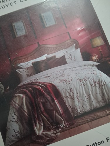 Laura Ashley Willow Winter Pussy brushed cotton Cranberry King duvet Cover set - Picture 6 of 13