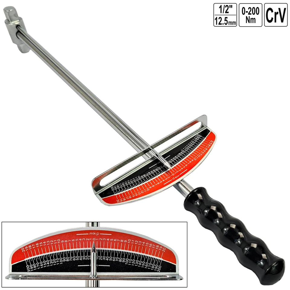 TOYA Torsions Drehmomentschlüssel mit Skala Drehmoment 0-200Nm 1/2" Feder Schlüssel