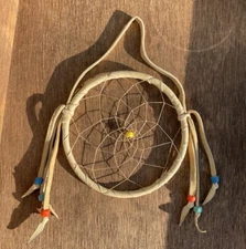 Dreamcatcher Native American Leather Artisan Craft 5” Hanging Vintage Handmade