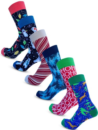 Bolter 6 Pack Men's Christmas Socks Crew Height Dress Socks - Picture 2 of 12