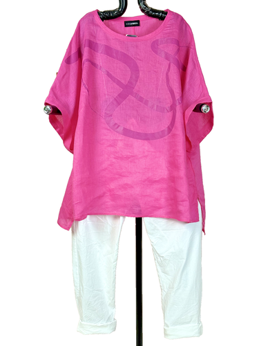 DORIS STREICH Schlupfbluse luftig leichter Flachs Leinen Motivprint SORBET - 56 - Bild 2 von 13