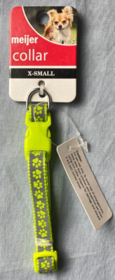 Meijer Dog Collar X-Small Gray Yellow-Green Paw Print Buckle Adjustable NEW
