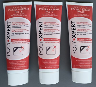 Burnus Poly Paste 225ml (3 Tubes of 75ml) for Acrylic Glass Plastics, Wax Free
