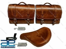 For Royal Enfield Classic 500 350 Brown Tan Front Leather Seats & Bags Pair