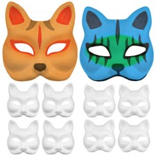 10 Pcs Plain White Diy Cat Masks Fox Cosplay Blank Paper Facial
