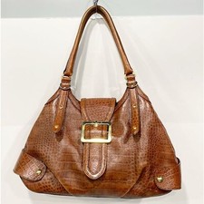 Maxx New York Genuine Leather Croc Embossed Handbag Shoulder Brown Buckle