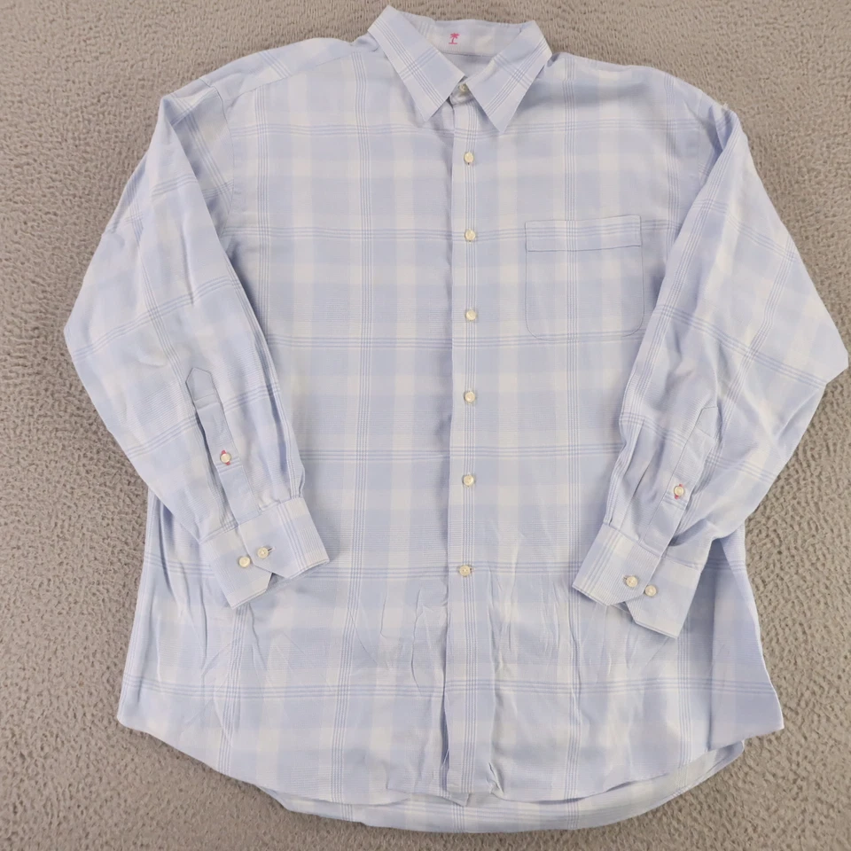 Camisa Tommy Bahama Para Hombre L 16.5 Azul Príncipe de Gales Cuadros Glen 100% Algodón Foto 2 de 4