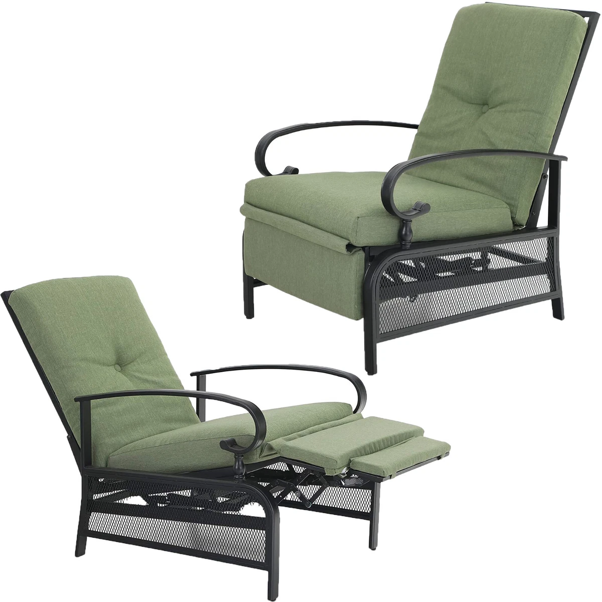 Patio Recliner Chair Adjustable Outdoor Lounge Chair w Removable Padded Cushion