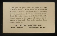 1950 Your Order for Seeds W. Atlee Burpee Co. Growers Braintree MA Philadelphia 