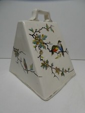 ANTIQUE VICTORIAN CHINA POTTERY BUTTER DISH CHEESE DOME HAND PAINTED BIRDS FLORA