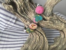 Viva Beads Stretch Bracelet  Colorful Polymer Clay silver tone links Flowers