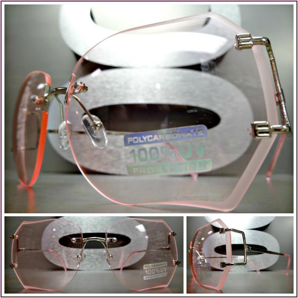 OVERSIZED VINTAGE RETRO Style SUN GLASSES Silver Rimless Frame