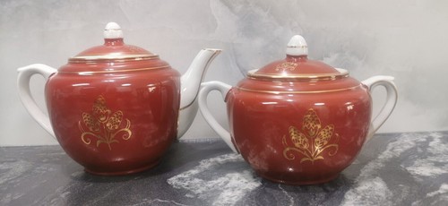 Rare Gardner Verbilki Dmitrov Porcelain TeaPot and Sugar Bowl 40's - Picture 1 of 8