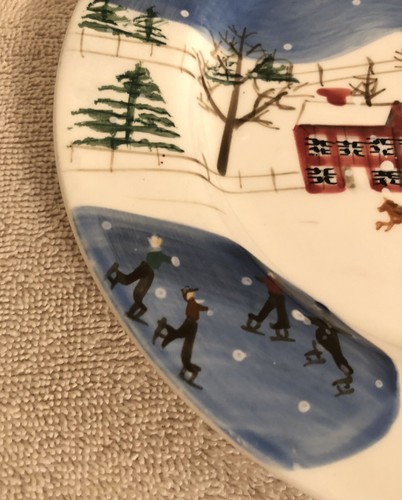 Bath & Body Works 1998 Handcrafted Winter Holiday Plate, Farm/Cows/Skating 8.25" - 第 6/23 張圖片