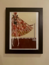 VINTAGE MARY LYNN BLASUTTA FLOWER DRESS DESIGN PENCIL SIGNED ART PRINT