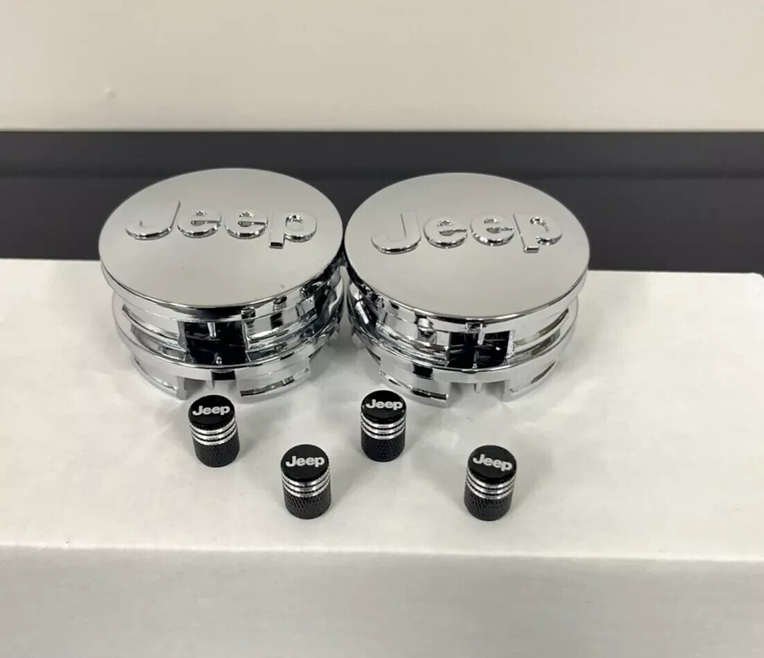 8pc Jeep Chrome Wheel Center Caps & Valve Caps 64mm Fits Wrangler