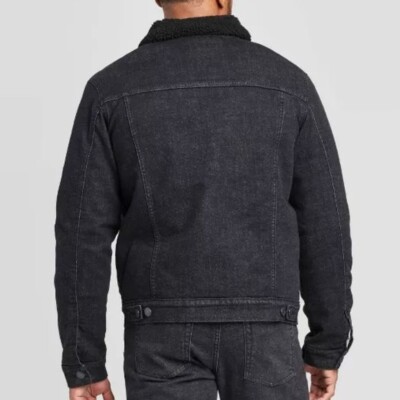 GOODFELLOW CO Black Sherpa Lined Trucker Jean Jacket S