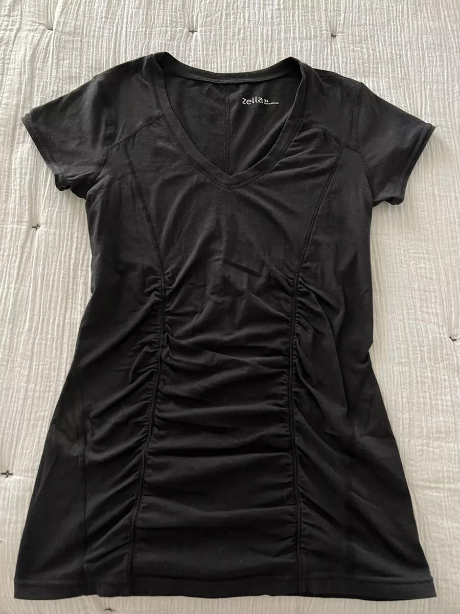 Zella Athletic Ruched Tee T Shirt V Neck Active Top Cap Sleeve Sz
