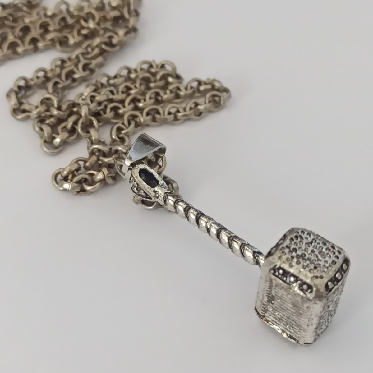 Thor Hammer Necklace Men's Vintage Silver Tone Pendant Chain 19