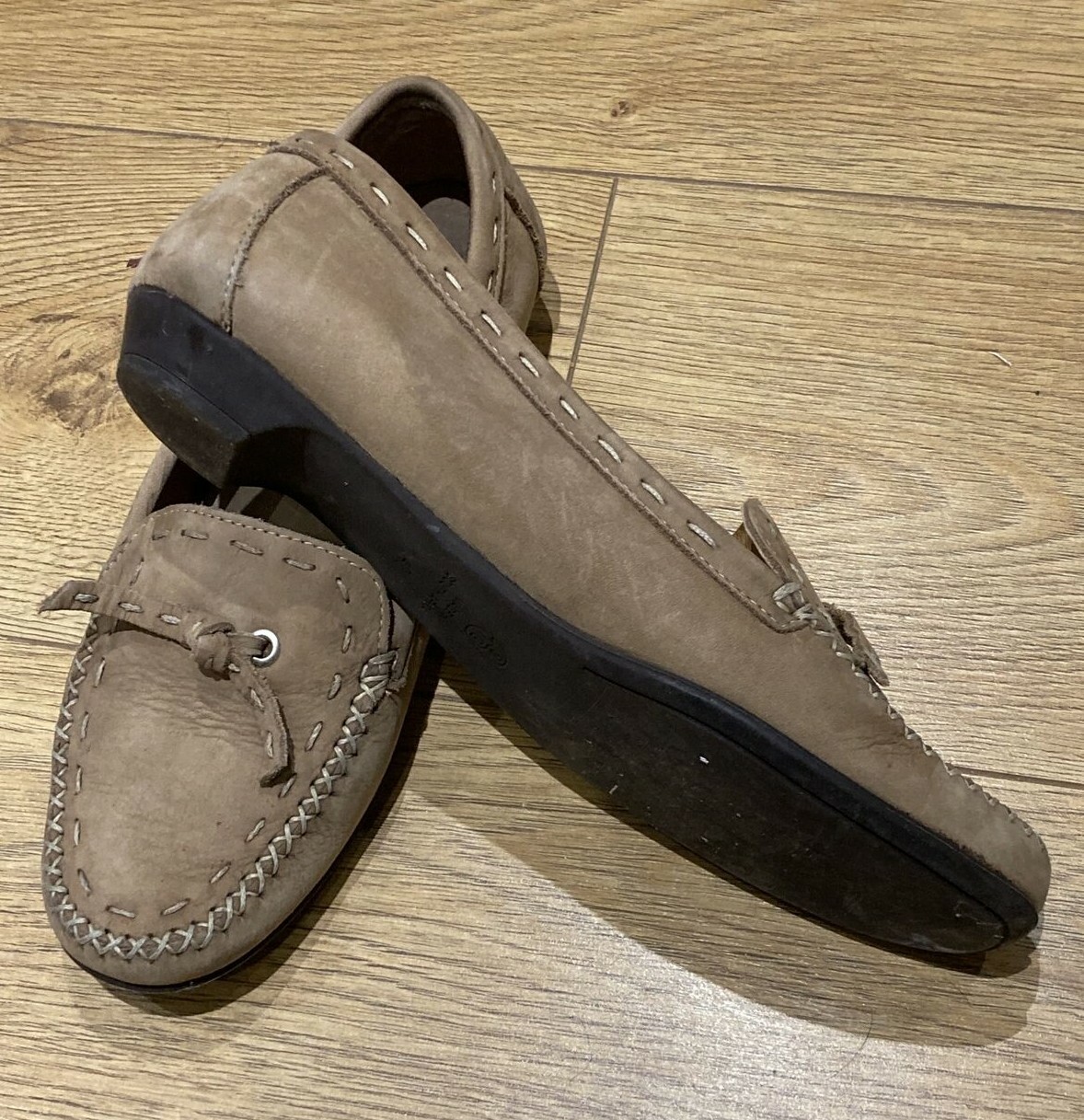 TSONGA SLIP-ON VINTAGE 1990s BEIGE NUBUCK SHOES, SIZE 6 UK  3