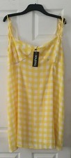 Boohoo Yellow Check A-Line Sexy Chiffon Sleeveless Women's Dress Uk Size 26