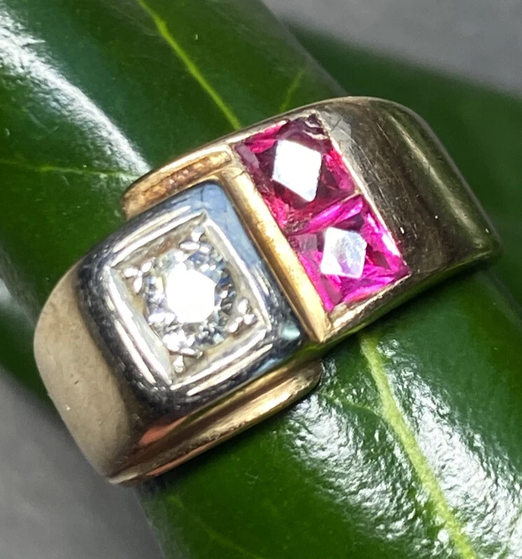 Anillo de diamantes rubí vintage joyería fina patrimonio usado oro amarillo de 18 quilates talla 6,25 Foto 4 de 4