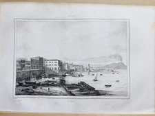 Antique Steel Engraving 1850 Italiy Naples St Lucie Art Print Poster Pictures